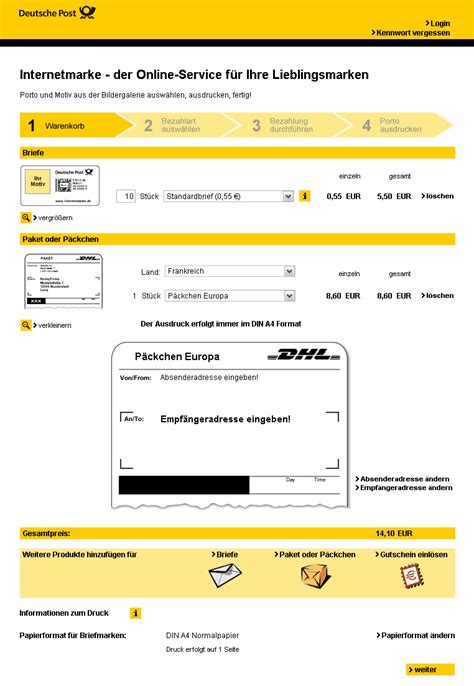 paket online frankieren dhl